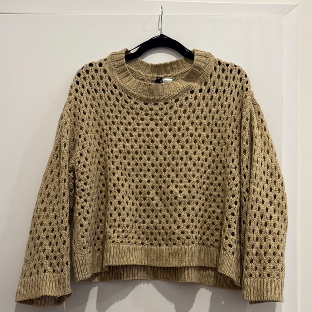 Knitted beige eyelet sweater - XL